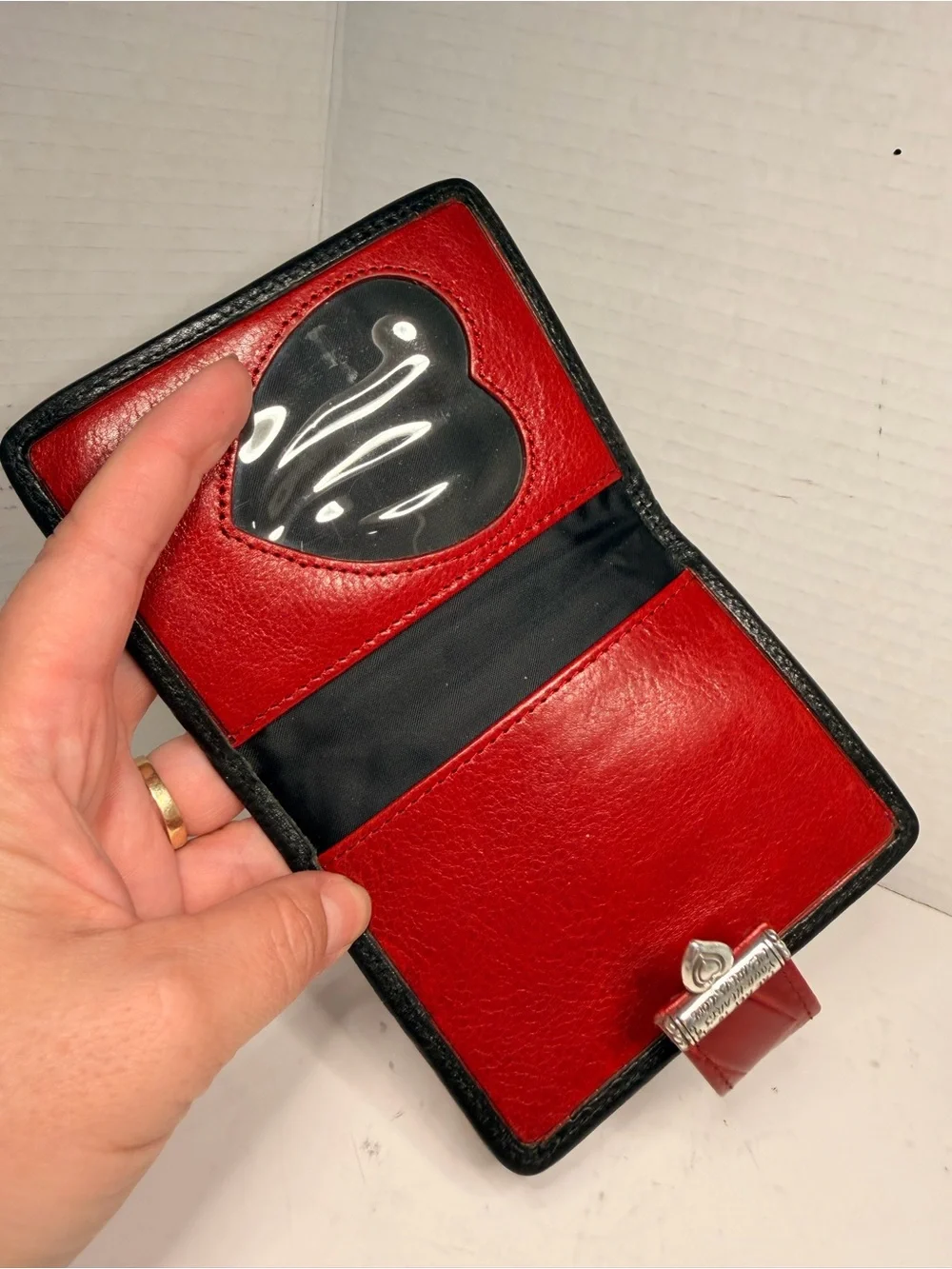 Brighton Black Leather Photo Case Wallet with Red Croc Embossed Heart